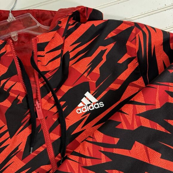 Adidas Jacket Mens S Red Logo Basketball Windbreaker Reversible‎ Pockets - Picture 1 of 15